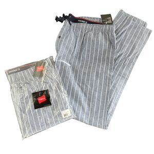 NEW Hanes LOT of TWO Sleep Pants Men's Elastic Waistband  Woven  Gray Stripe 2XL